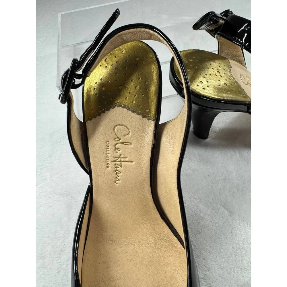 Cole Haan Slingback Pumps Women's 6‎ Black Patent Leather Ankle Strap High Heel